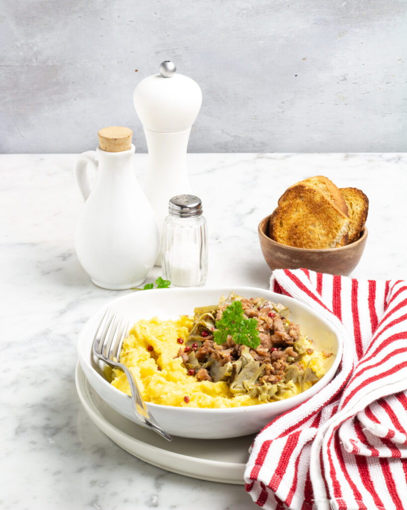 Cavallo di battaglia polenta con carciofi